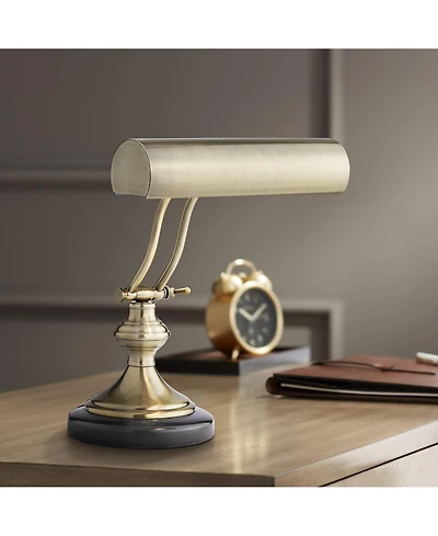Regency Hill Traditional Piano Banker Desk Lamp Adjustable 12" High Black Marble Base Antique Brass Shade for Office Table