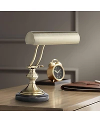 Regency Hill Traditional Piano Banker Desk Lamp Adjustable 12" High Black Marble Base Antique Brass Shade for Office Table