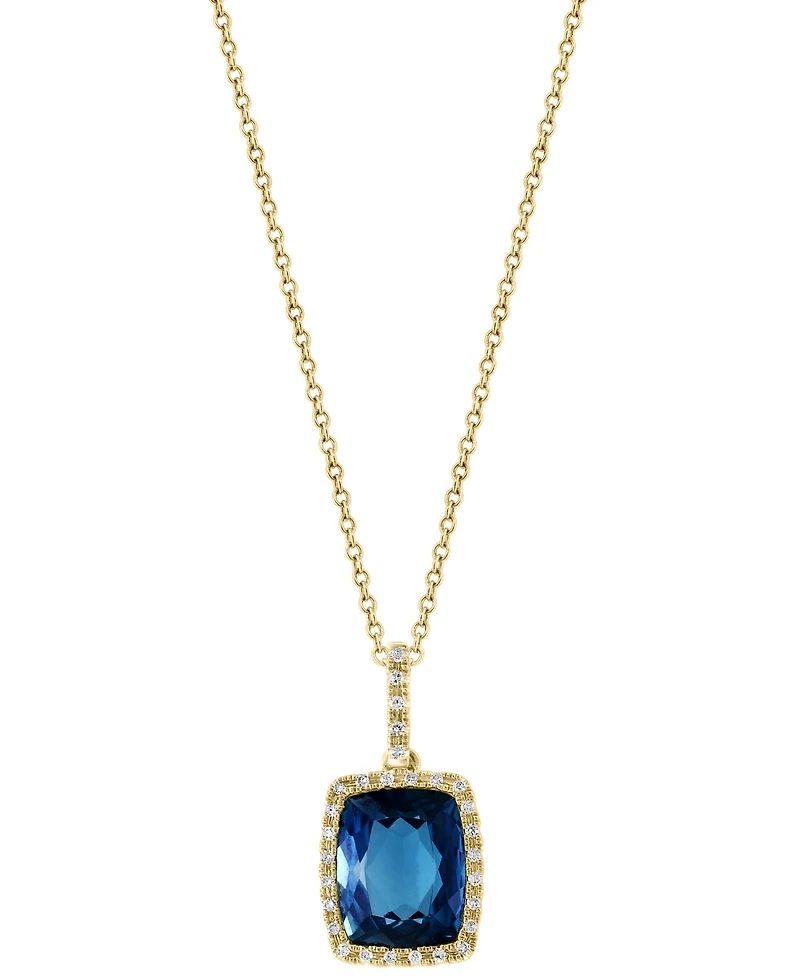 Effy London Blue Topaz (4-1/5 ct. t.w.) & Diamond (1/10 ct. t.w.) Halo 18" Pendant Necklace in 14k Gold