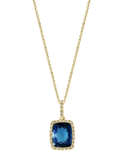 Effy London Blue Topaz (4-1/5 ct. t.w.) & Diamond (1/10 ct. t.w.) Halo 18" Pendant Necklace in 14k Gold