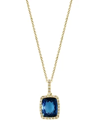 Effy London Blue Topaz (4-1/5 ct. t.w.) & Diamond (1/10 ct. t.w.) Halo 18" Pendant Necklace in 14k Gold