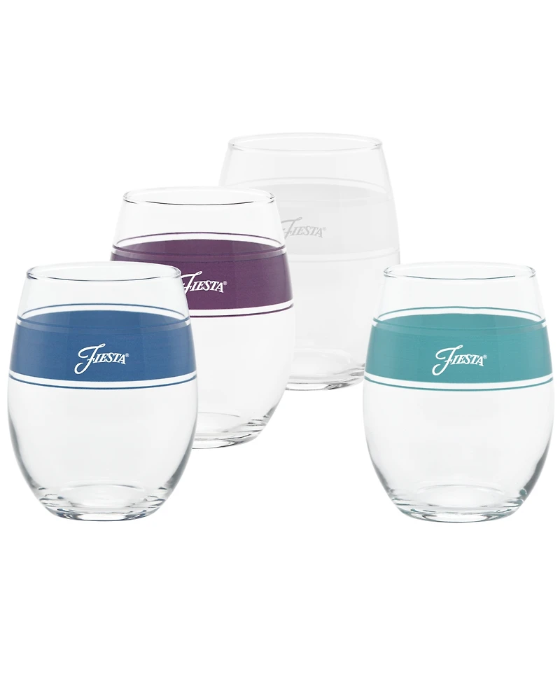 Fiesta Coastal Frame 15 Ounce Stemless Wine Glass, Set of 4
