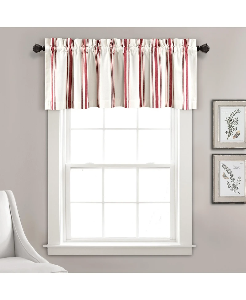 Farmhouse Stripe Yarn Dyed Eco-Friendly Recycled Cotton Valance Red Single 52x18+2