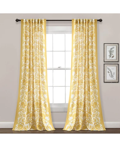 Emma Textured Jacobean Window Curtain Panels Yellow Single 52X84