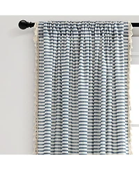 Boho Coastal Horizontal Ticking Stripe Tassel Window Curtain Panels