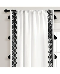 Aztec Diamond Border Tassel Window Curtain Panels Off White/Black Single 52X84