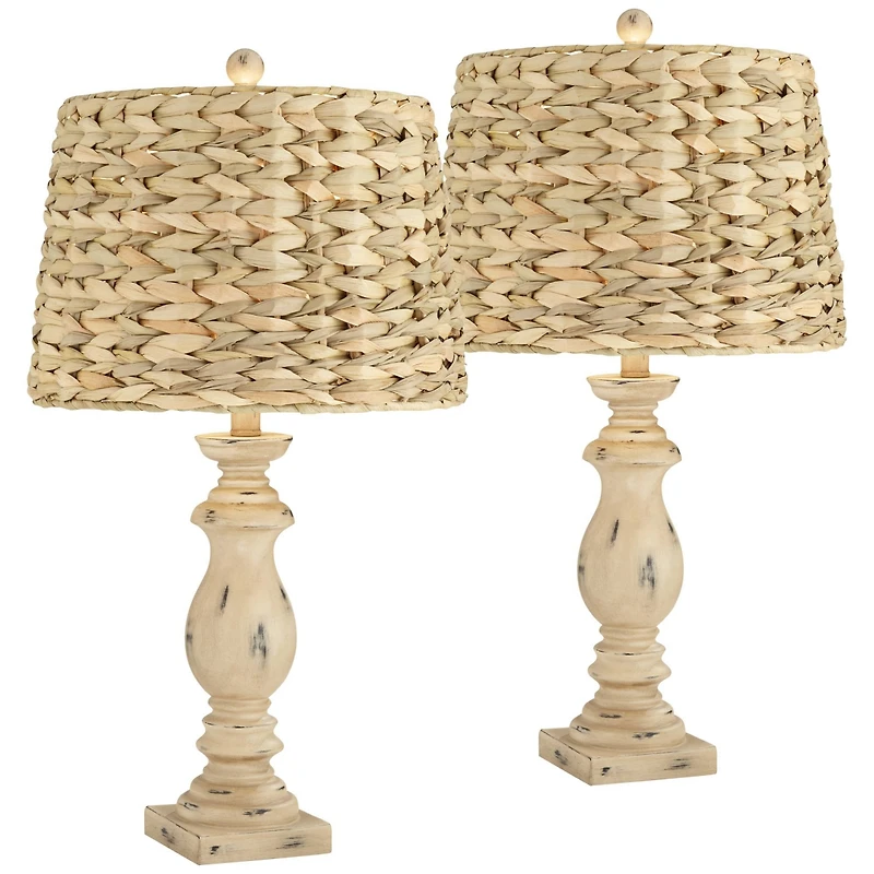 Regency Hill Carlisle Modern Coastal Table Lamps 26 1/2" High Set of 2 Beige Sea Grass Tapered Drum Shade for Bedroom Living Room Bedside Nightst
