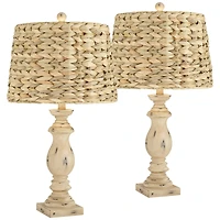 Regency Hill Carlisle Modern Coastal Table Lamps 26 1/2" High Set of 2 Beige Sea Grass Tapered Drum Shade for Bedroom Living Room Bedside Nightst