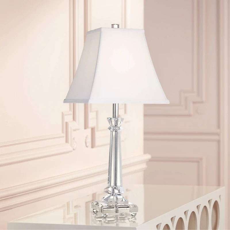 Vienna Full Spectrum Traditional Table Lamp 25" High Crystal Glass Column White Square Bell Shade for Living Room Family Bedroom Bedside