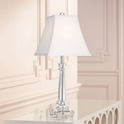 Vienna Full Spectrum Traditional Table Lamp 25" High Crystal Glass Column White Square Bell Shade for Living Room Family Bedroom Bedside