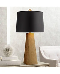 Possini Euro Design Obelisk Modern Table Lamp 26" High Gold Leaf Tapered Column Black Paper Drum Shade for Bedroom Living Room Bedside Nightstand