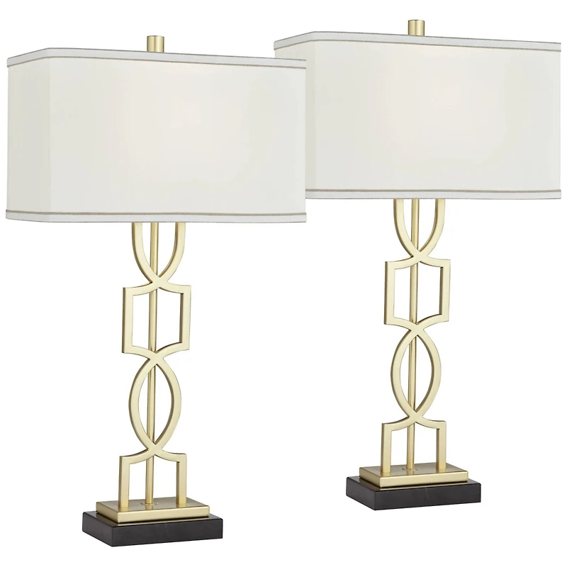 360 Lighting Modern Table Lamps 28 1/4" Tall Set of 2 Gold Metal White Rectangular Shade for Living Room Bedroom House Bedside
