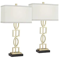 360 Lighting Modern Table Lamps 28 1/4" Tall Set of 2 Gold Metal White Rectangular Shade for Living Room Bedroom House Bedside