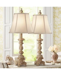 Elize Traditional French Country Style Vintage like White Washed Candlestick Table Lamps 26.5" High Set of 2 Bell Shade for Living Room Bedroom H
