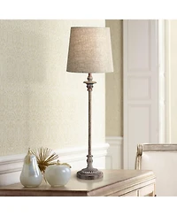 Regency Hill Bentley Traditional Buffet Table Lamp 31 1/2" Tall Weathered Brown Linen Fabric Drum Shade for Bedroom Living Room Bedside Nightstan
