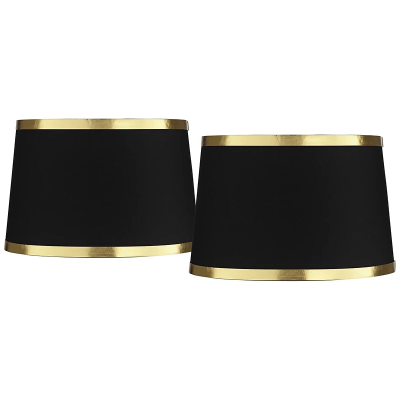Springcrest Collection Set of 2 Hardback Drum Lamp Shades Black Medium 13" Top x 15" Bottom x 10" Slant Spider Replacement Harp and Fin