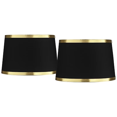 Springcrest Collection Set of 2 Hardback Drum Lamp Shades Black Medium 13" Top x 15" Bottom x 10" Slant Spider Replacement Harp and Fin