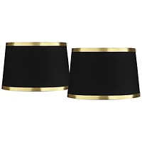 Springcrest Collection Set of 2 Hardback Drum Lamp Shades Black Medium 13" Top x 15" Bottom x 10" Slant Spider Replacement Harp and Fin