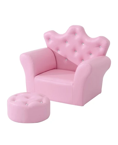 Qaba Kids Sofa Set, Children's Upholstered Sofa with Footstool, Princess Sofa with Diamond Decorations, Baby Sofa Chair for Toddlers, Girls, Pink