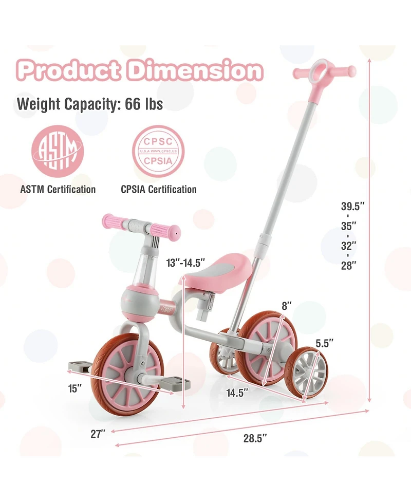 4-in-1 Kids Trike Bike with Adjustable Parent Push Handle and Seat Height
