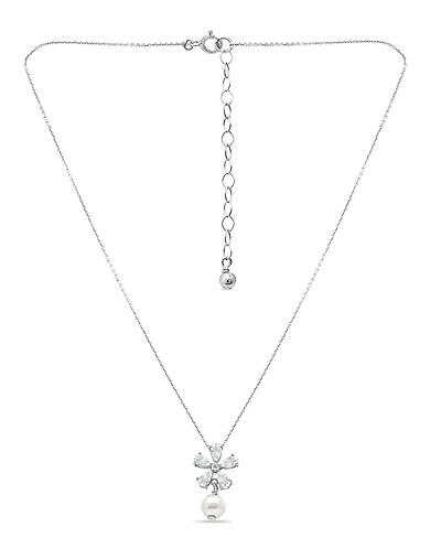 Macy's White Cultured Pearl and Cubic Zirconia Floral Pendant Necklace