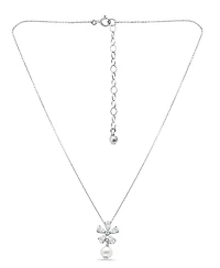 Macy's White Cultured Pearl and Cubic Zirconia Floral Pendant Necklace