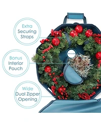 Premium Hard Shell Wreath Storage Bag with Interior Pockets, Dual Zipper and Handles