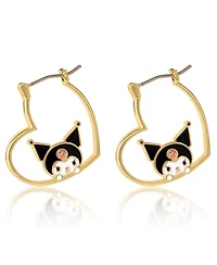 Sanrio Hello Kitty Flash Yellow Gold Plated Kuromi Heart Hoop Earrings