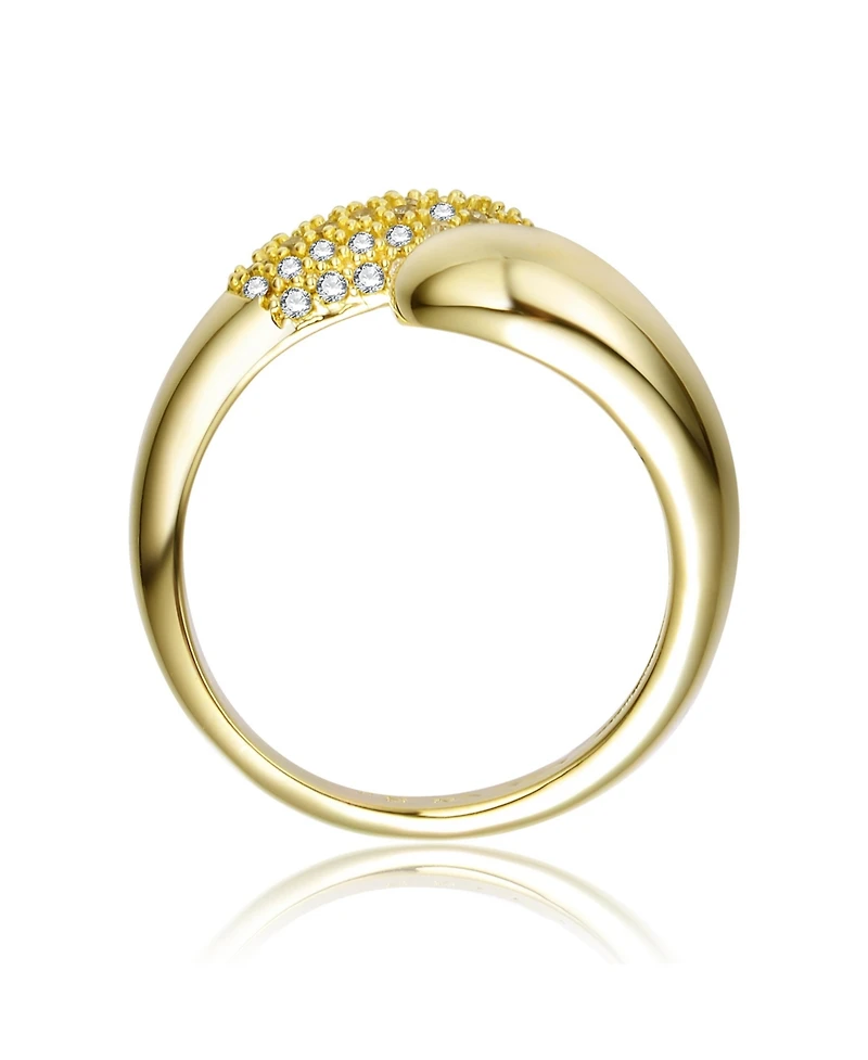 14K Gold Plated with Fine Cubic Zirconia Bypass Ring