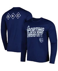 Men's adidas Navy Sporting Kansas City Jersey Hook Aeroready Long Sleeve T-shirt