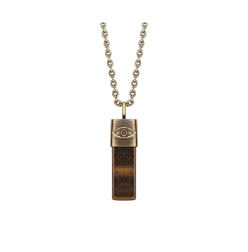 Men's Outstanding Strength - Tiger's Eye Evil Eye Slab Necklace