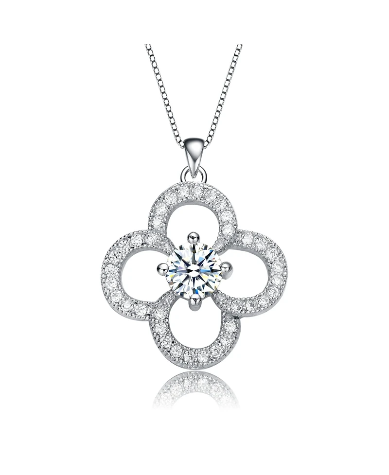 Elegant White Gold Plated Flower Shape Cubic Zirconia Pendant Necklace
