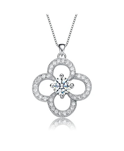Elegant White Gold Plated Flower Shape Cubic Zirconia Pendant Necklace