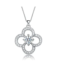 Elegant White Gold Plated Flower Shape Cubic Zirconia Pendant Necklace