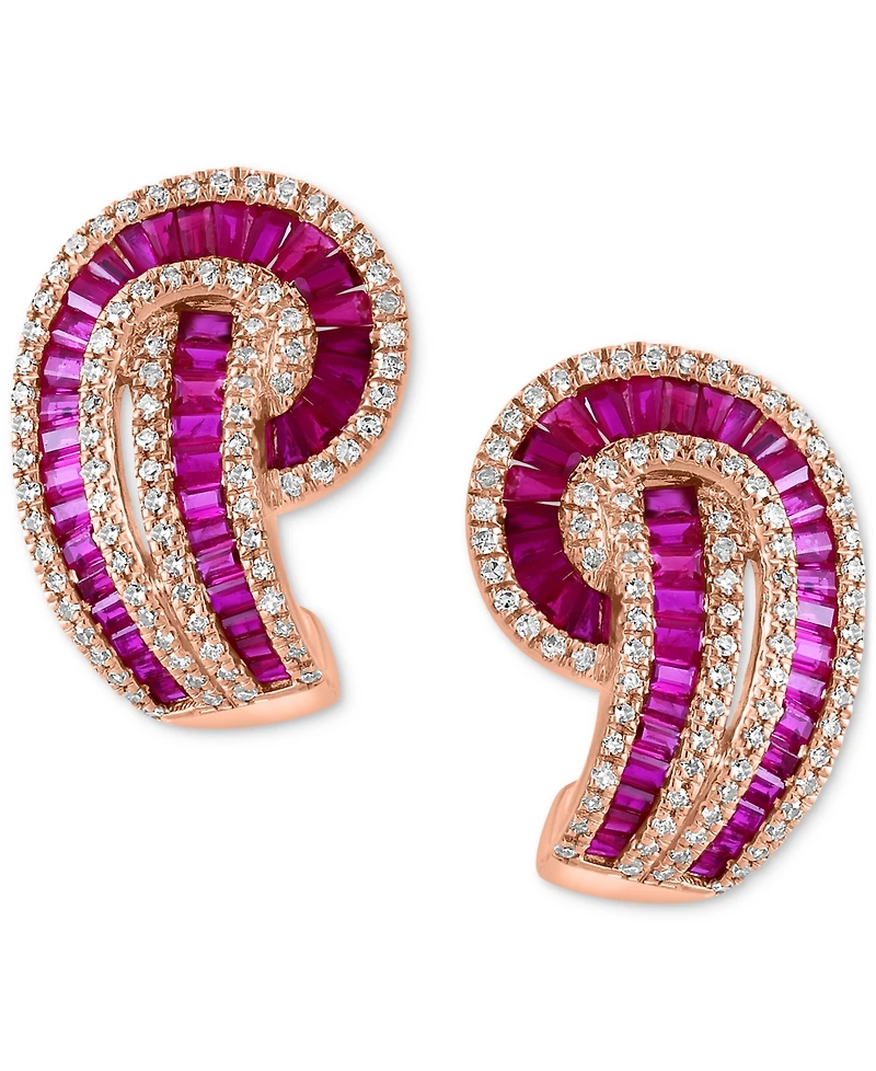 Effy Ruby (3-5/8 ct. t.w.) & Diamond (1/2 ct. t.w.) Swirl Drop Earrings in 14k Rose Gold