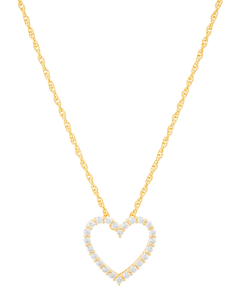 Diamond Open Heart Pendant Necklace (1/4 ct. t.w.) in 14k Gold-Plated Sterling Silver, 16" + 2" extender