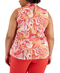 Tahari Asl Plus Size Printed Sleeveless Bow Blouse
