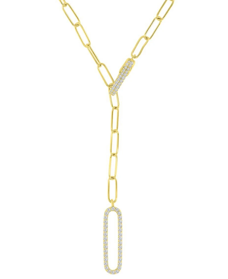 Cubic Zirconia Pave Paperclip Link Chain Necklace, 17" + 2" extender