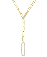 Cubic Zirconia Pave Paperclip Link Chain Necklace, 17" + 2" extender