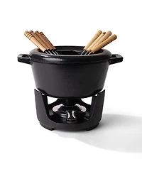 Alva Nori 2 Qt Enameled Cast Iron Fondue Set - Adjustable Burner & 8 Forks