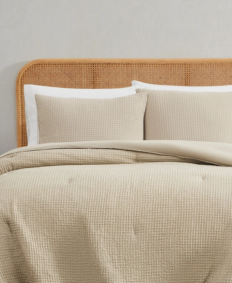 Truly Soft Textured Waffle 3 Piece Comforter Set, Full/Queen