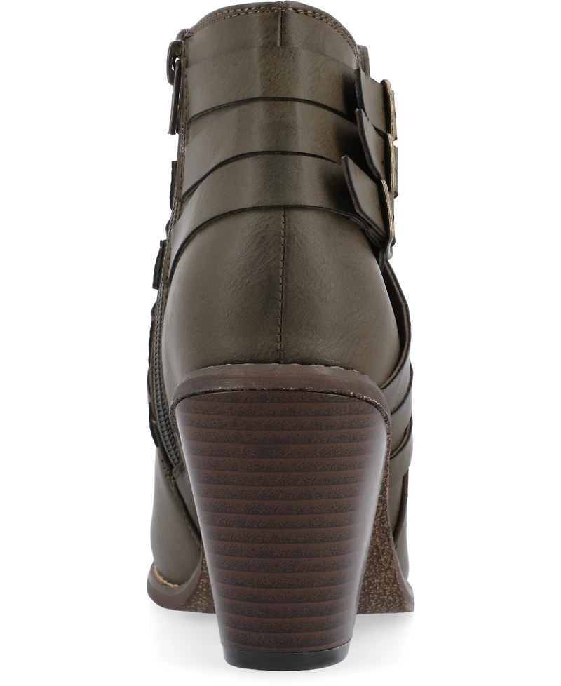Journee Collection Women's Strap Round Toe Stacked Heel Dress Booties