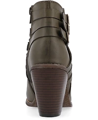 Journee Collection Women's Strap Round Toe Stacked Heel Dress Booties