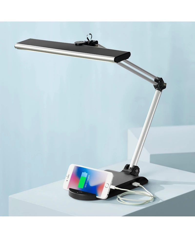 360 Lighting Flynn Modern Desk Lamp 25" High Metallic Black Silver with Usb Charging Port Phone Cradle Adjustable Swivel Led for Living Room Offi