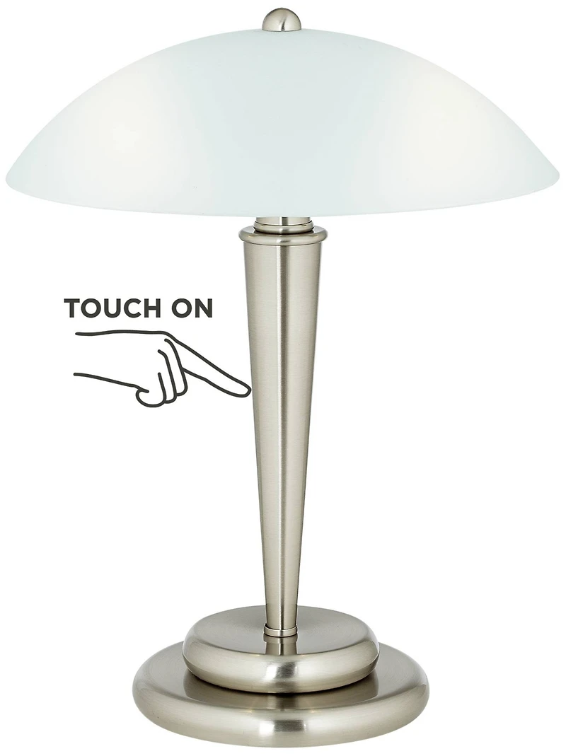 360 Lighting Deco Modern Accent Table Lamp 17" High Brushed Steel Touch On Off White Glass Dome Shade for Bedroom Bedside Nightstand Office Famil