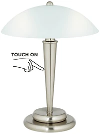360 Lighting Deco Modern Accent Table Lamp 17" High Brushed Steel Touch On Off White Glass Dome Shade for Bedroom Bedside Nightstand Office Famil