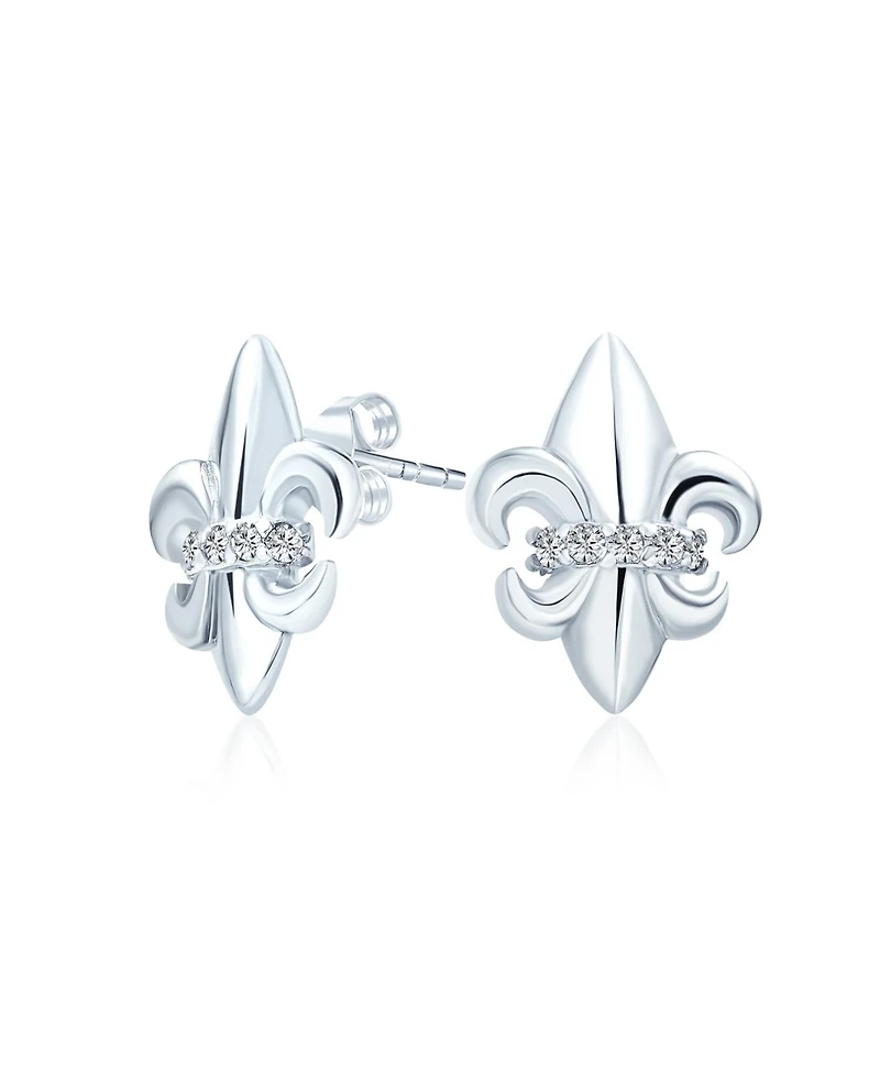 Bling Jewelry Spiritual Ancient Symbol Lily Flower Fleur De Lis Pave Cz Accent Fleur De Lis Stud Earrings Lightweight Cz Accent Sterling Silver