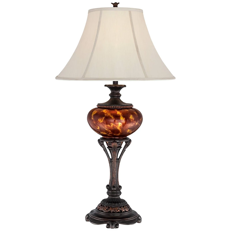 Liam Traditional Style Table Lamp 38" Tall Warm Florentine Bronze Metal Urn Tortoise Shell Glass Bell Shade Decor for Living Room Bedroom House Bedsid