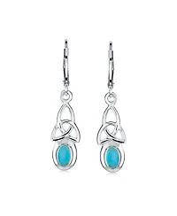 Bling Jewelry Love Knot Oval Bezel Set Natural Amethyst Topaz Onyx Quartz Turquoise Dangle Earrings .925 Sterling Silver