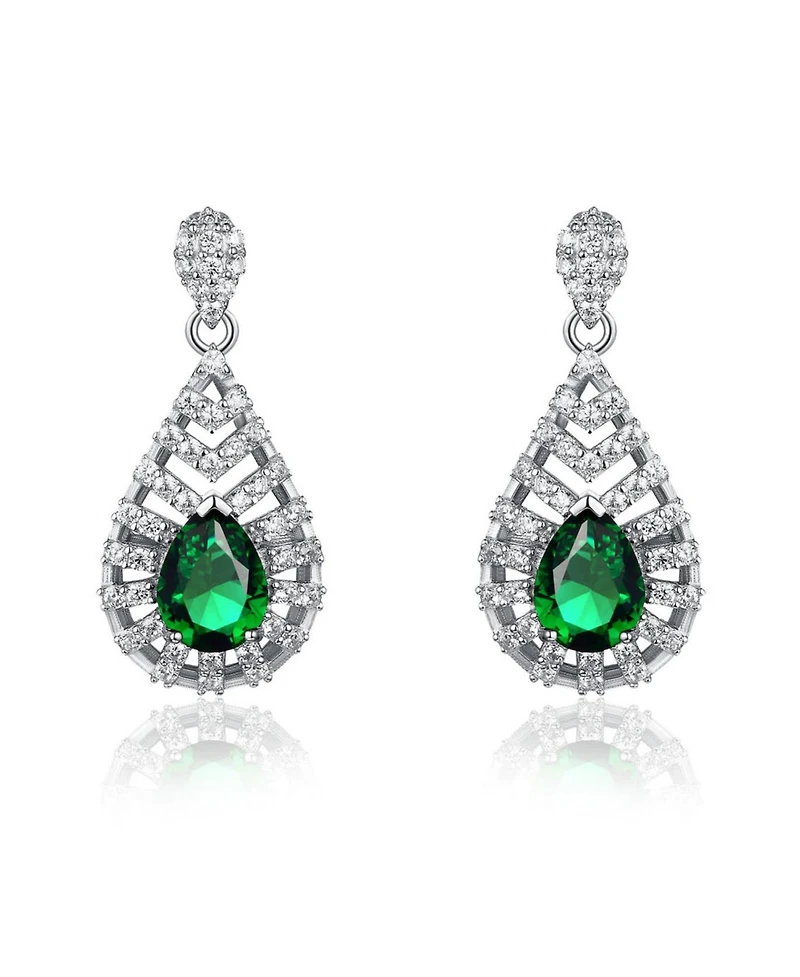Sterling Silver Clear and Green Cubic Zirconia Accent Drop Earrings